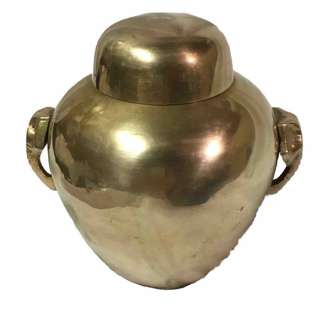 Vintage‎ Brass Ginger Jar Vase Elephant Head Handles